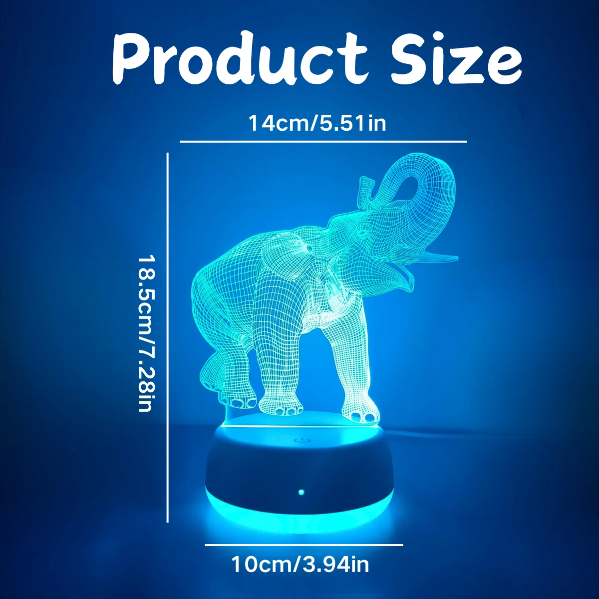 1개 코끼리 모양의 3D 야간 조명, 다양한 장면을 장식하는 데 적합하며, 훌륭한 선물, USB 전원 터치 스위치