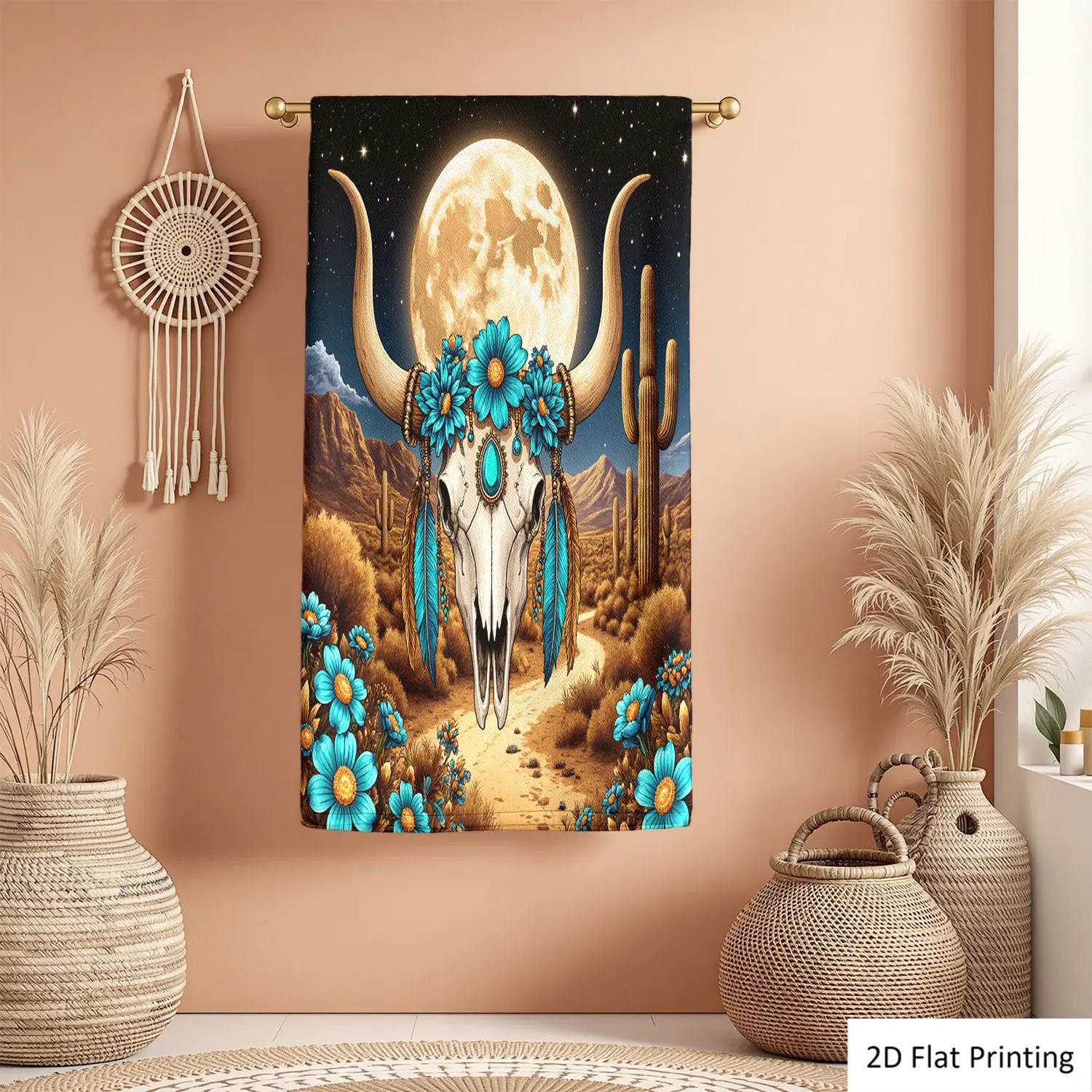 

1Pc Western Style Skull Flowers Horns Desert Moon Bathroom Hand Towel Bath Towel, Multiple Size Microfiber Polyester Towel, Unique Home Decorative Kitchen Towels, Festival Bathroom Accessories Decor, Quick Dry and Absorbent