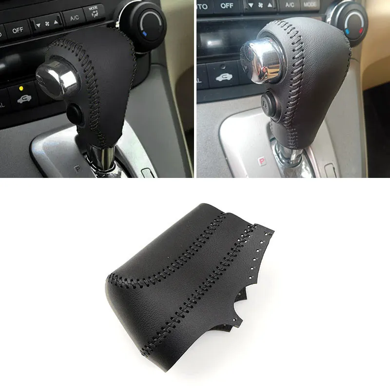 Hand Stitched Microfiber Leather Car Automatic Gear Shift Knob Head Cover Inner Trim For Honda CRV CR-V 2007 2008 2009 2010 2011
