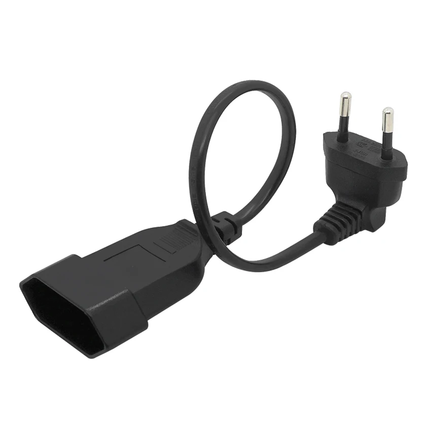 1PCS EU Power Adapter Cord,90 Degree Angled European Round 2Pin Male to Female Plug Power Cable For UPS PDU 0.3M/0.6M