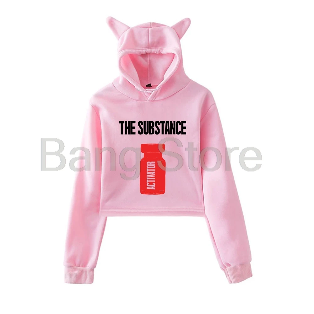 The Substance Cat Ear Hoodie Women Long Sleeve Sweatshirts Casual Streetwear Crop Tops