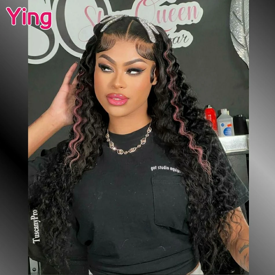 

Ying 200% Highlight Pink Colored Deep Wave 13x4 13x6 Lace Frontal Human Hair Wigs PrePlucked High Density 5x5 Lace Closure Wigs