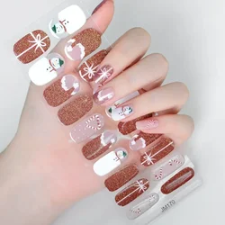 20Tips Christmas Semi-Cured Gel Nail Strips Snowflake Bear Bell Gel Nail Stickers For New Year Manicure UV Nail Wraps