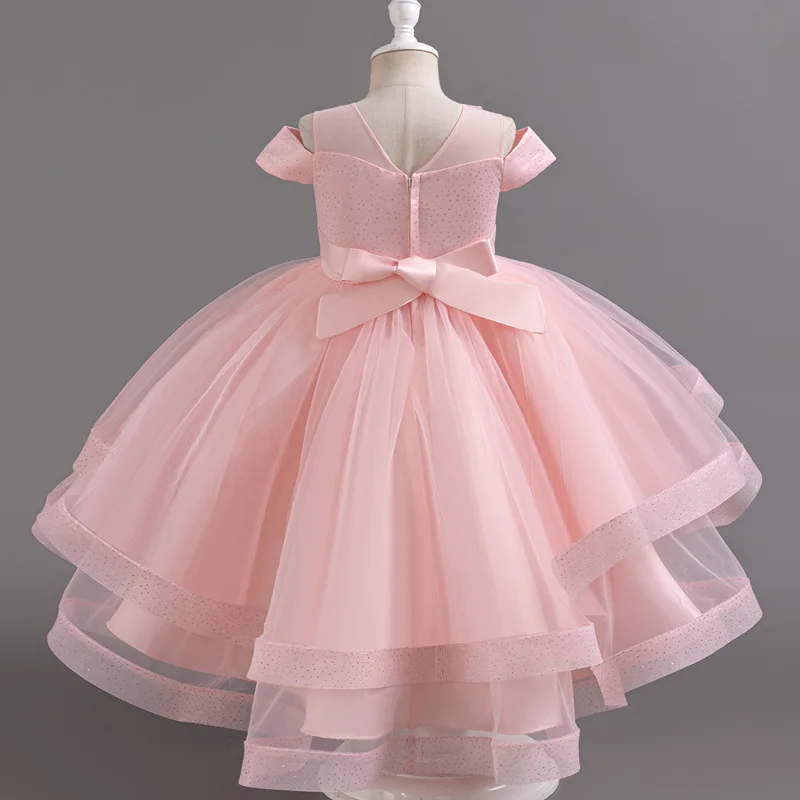 2025new Children's high-end dress Summer Little girl gauze pompadour Princess dress Flower child wedding piano performance dress