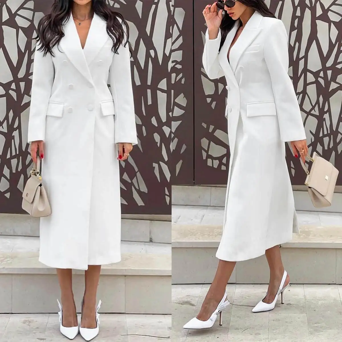 Double Breasted White Women Long Jacket Ladies Prom Evening Guest Formal Wear Custom Made One Piece Blazer