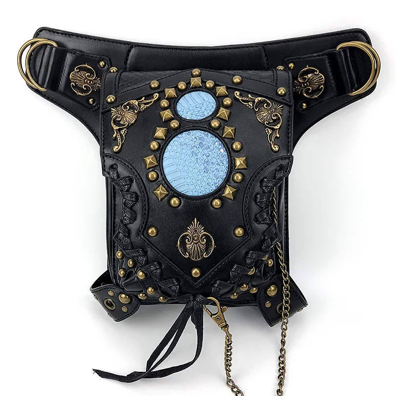 Fashion Waist Bag New Steampunk One Shoulder Slant Cross Bag Chain Bag Women\'s Waist Bag Men\'s Trend leg bag Packs purse wallet