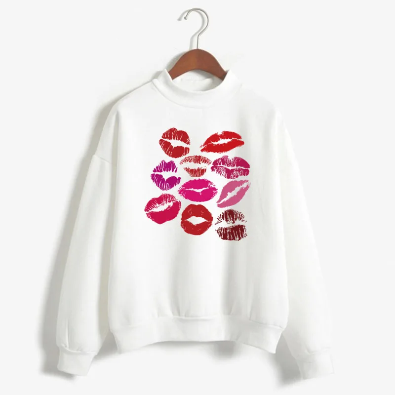 Mode Roten Lippen Druck Frauen Sweatshirt Süße Koreanische Oansatz Gestrickte Pullover Dicke Herbst Winter Candy Farbe Lose Dame Kleidung