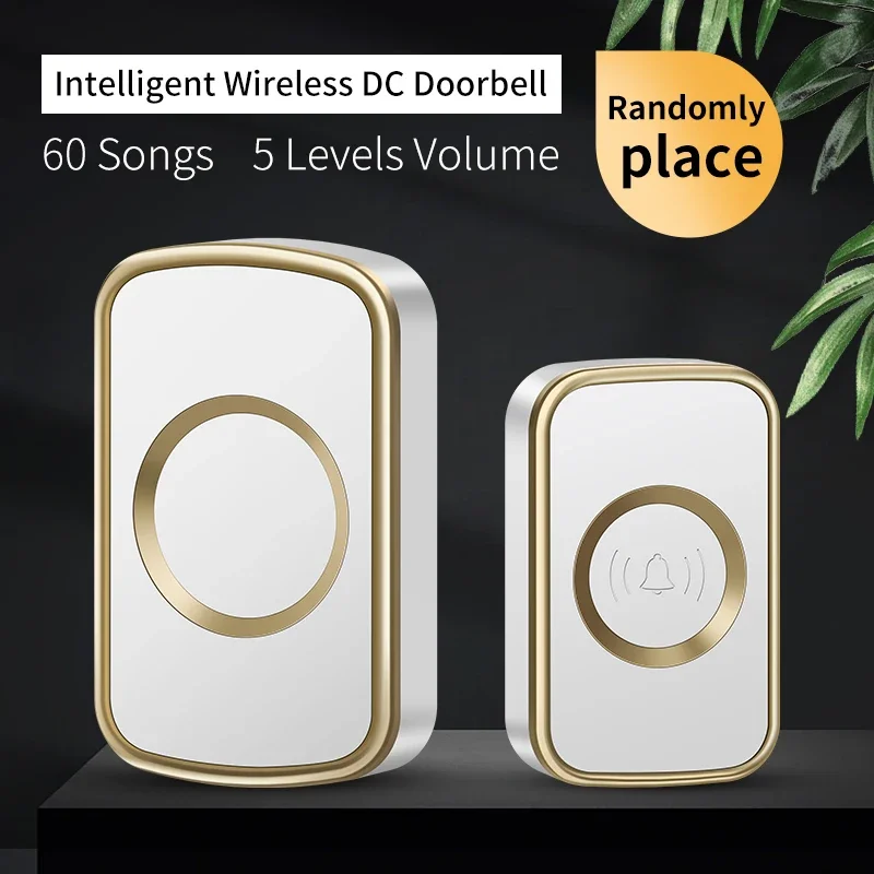 CACAZI A98 DC Battery-Operated Wireless Waterproof Doorbell Intelligent Long Distance 60 Chimes Ringtones Home Outdoor Call Bell