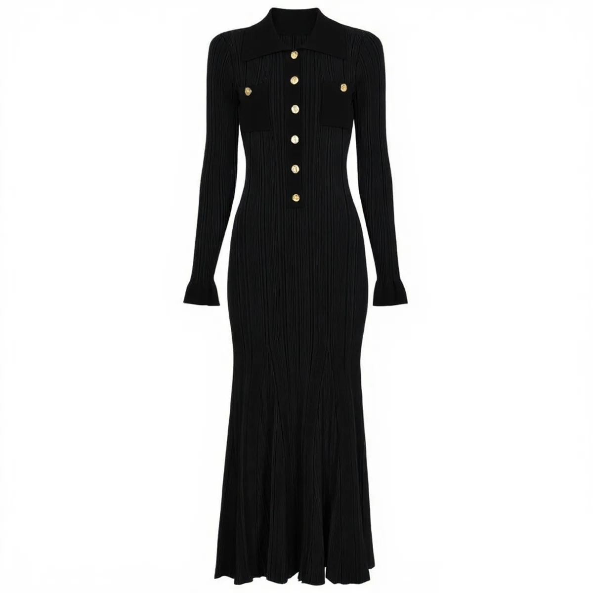 

2023 осенне-зимнее женское трикотажное платье с лацканами, однобортное вечернее платье с длинными рукавами, праздничный халат миди