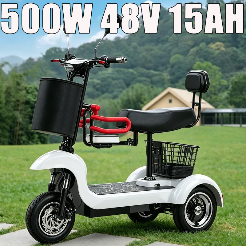 New Household Three Wheel Mobility Scooter For Ladies & Seniors 500W48V15AH Battery Adult Small Daily Travel Electric Tricycle