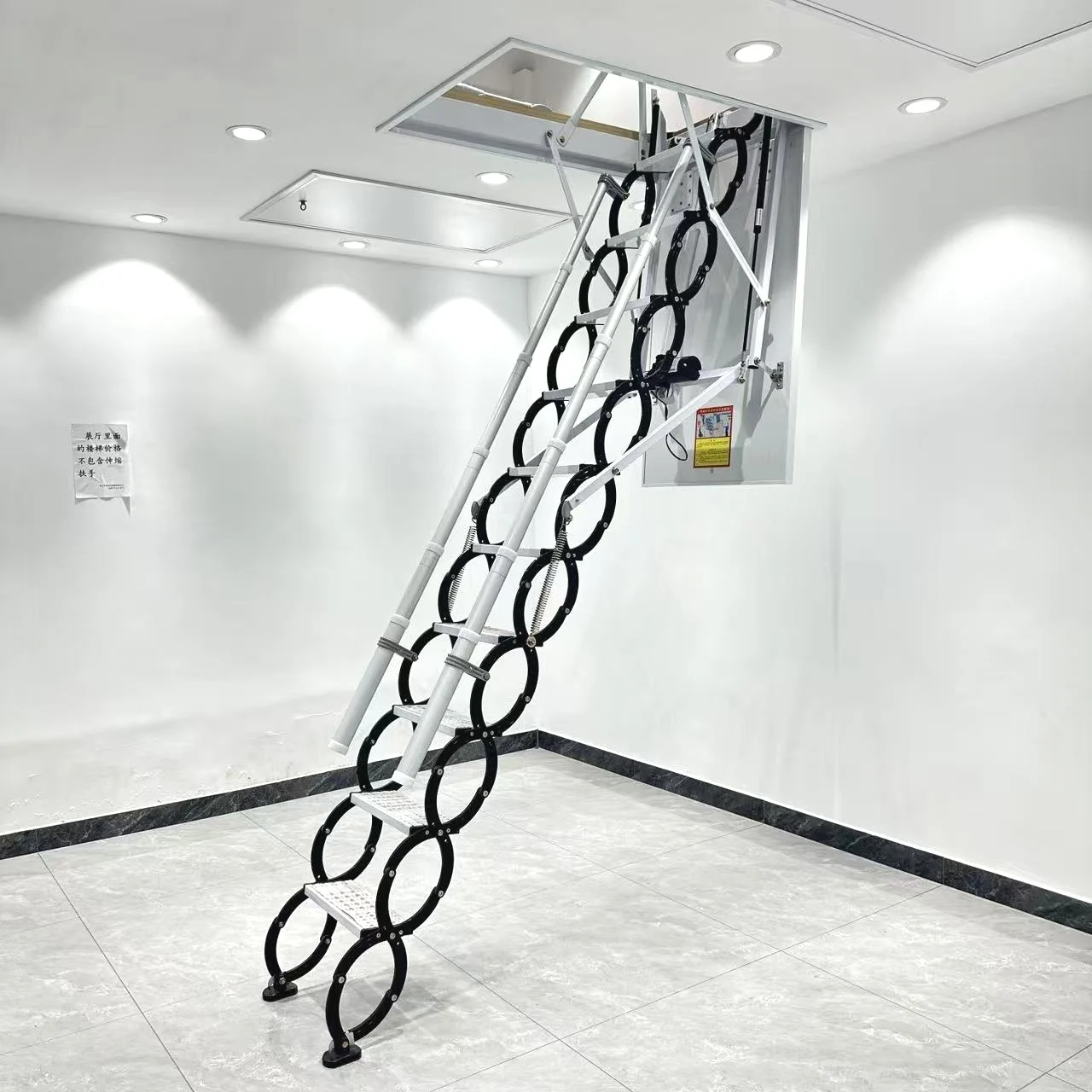 ！@Modern Foldable Attic Telescopic Manual Style Portable Home Attic Stairs with Manual Lock and Optional Handrails