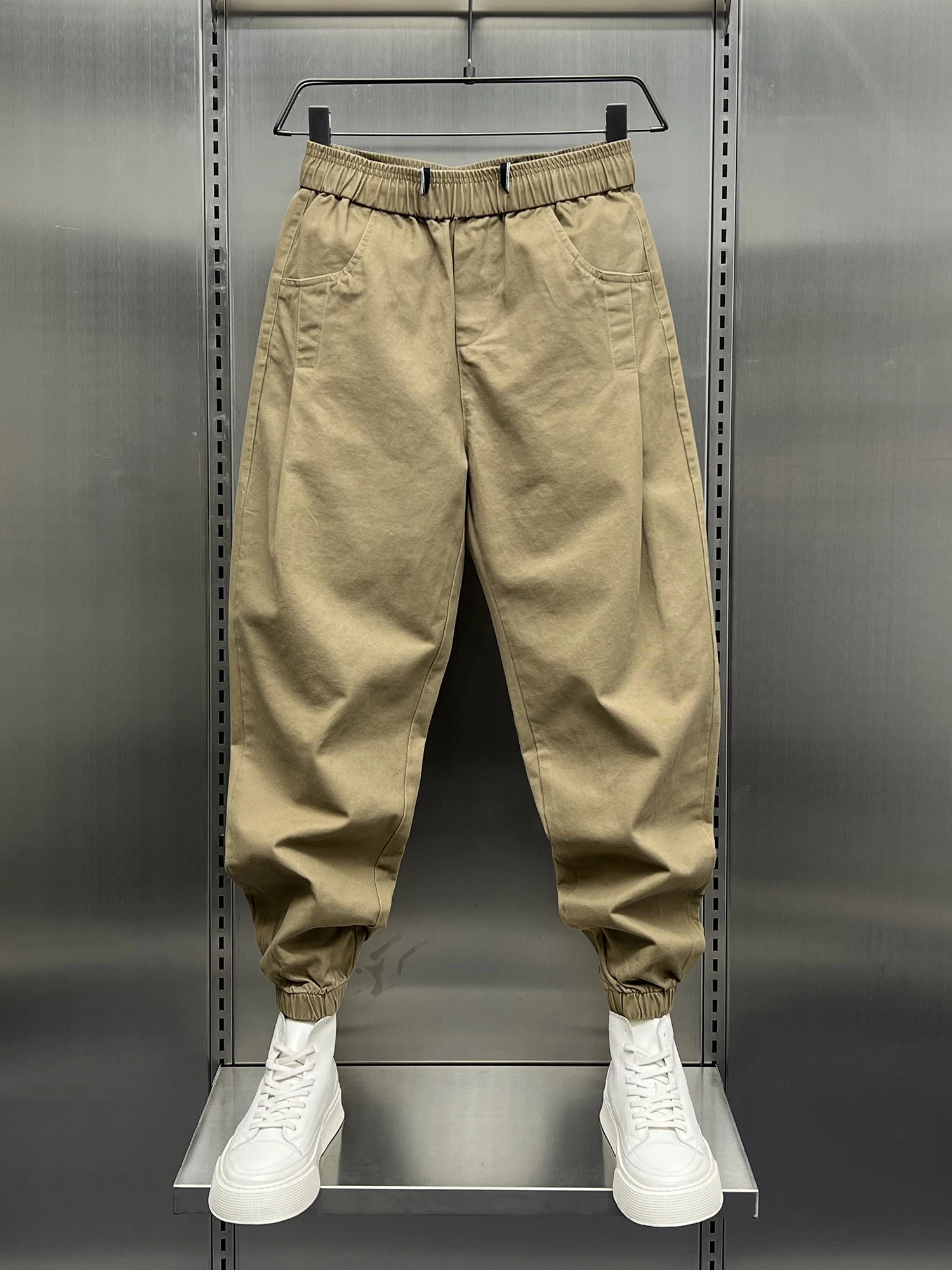 

Мужские повседневные брюки свободного кроя цвета хаки в рабочем стиле, осенняя новинка, модные брендовые брюки, универсальные повседневные брюки свободного кроя с манжетами