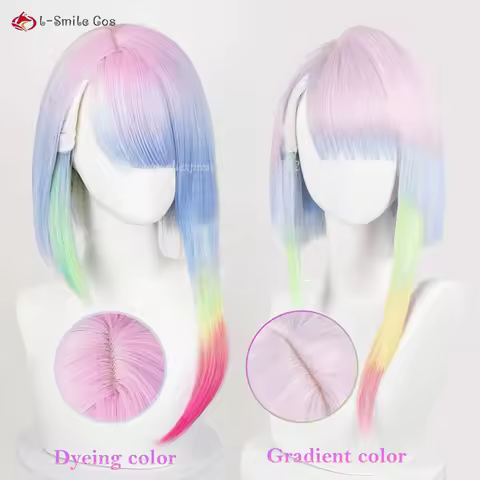 Anime Lucy Cosplay Wig Lucy Gradient/Dyeing Color 45cm Wig Heat Resistant Synthetic Hair Women Halloween Party Wig + Wig Cap
