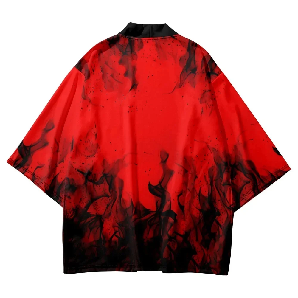 

Fashion Japanese Traditional Clothing Kimono 3D Printed Red and Black Pattern Men's and Women's Casual Haori Kimono Yukata
