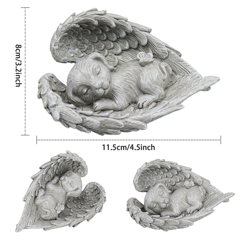 تمثال صغير من الراتنج لملاك النوم والحيوانات الأليفة ، نحت القط ، زخرفة تذكارية للكلب ، حرف ديكور حديقة المنزل #6
