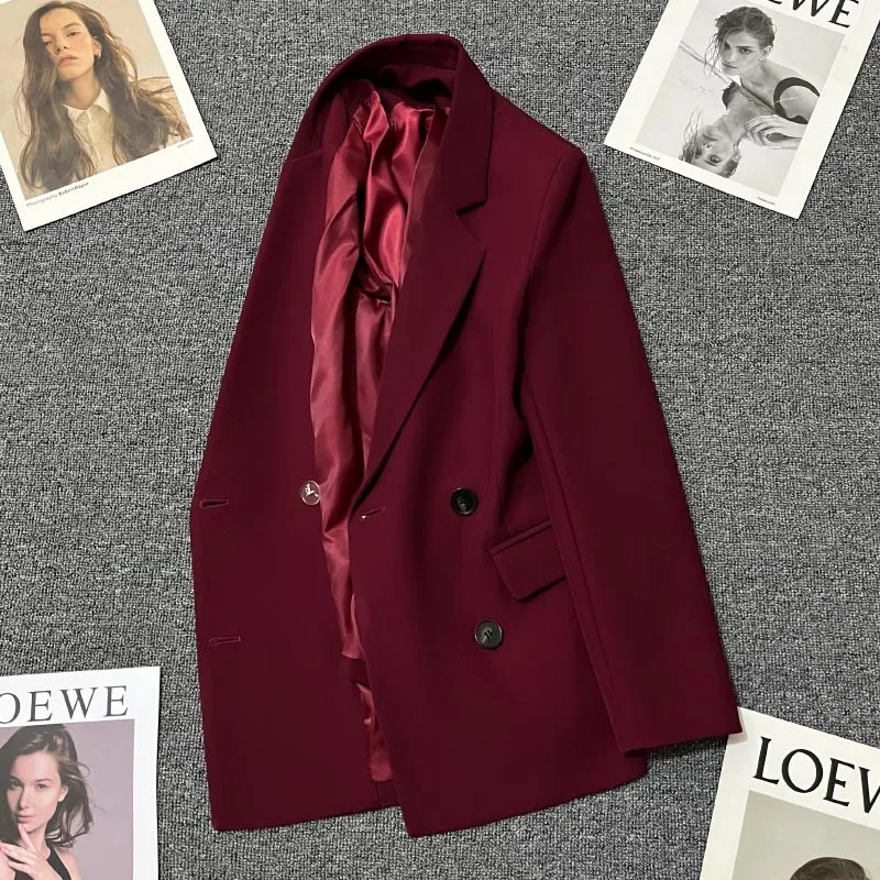 SuperAen Wine Red Suit Coat Women\'s Spring Autumn 2024 New Women\'s Commuter Casual Blazer