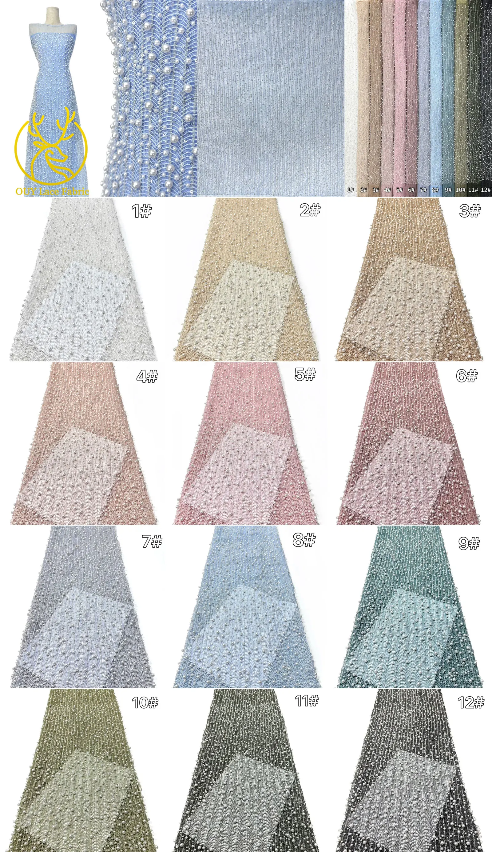 Neues Design Afrikanischer Großer Perlen-Spitzenstoff 2026 Nigerianischer Perlen-Pailletten-Spitzenstoff für Abendkleider Nähen 5 Yards – Detail 3
