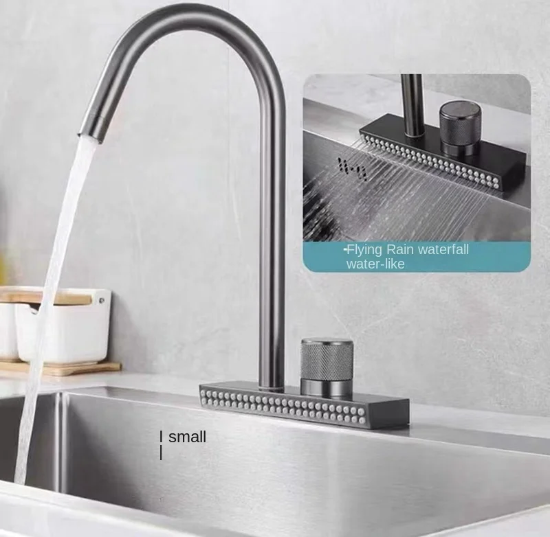 Waterfall Kitchen Faucet Stainless Steel Sink Basin Hot and Cold Water Mixer Tap Kitchen Faucet