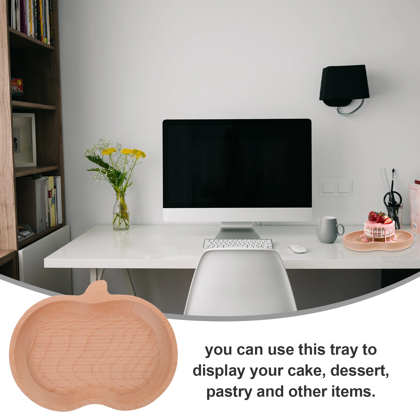 

Wooden Apple Shape Serving Tray Multipurpose Dessert Food Tray Dining Table Wooden Serving Plate Party Fruit Holder