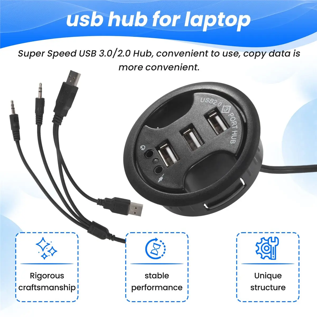 

USB-хаб OK USB 2.0 для настольного монтажа, 3-портовый USB 2.0 хаб с аудиовходом, адаптер для крепления на стол, мультипортовый USB 2.0 хаб для установки в стол