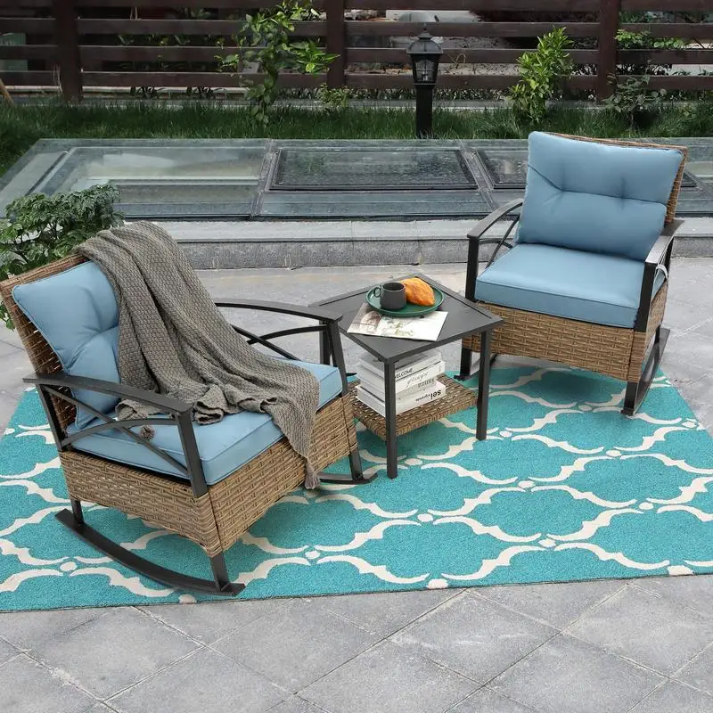 

3-Piece Rattan Rocking Chair Set - Outdoor Leisure Seating in Gray for Patio or Garden