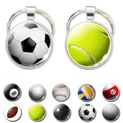 Fashion Football Soccer Tennis Baseball Volleyball Glass Cabochon Keychain Ball Sport Men Jewelry Key Chains Metal Keyring Gifts