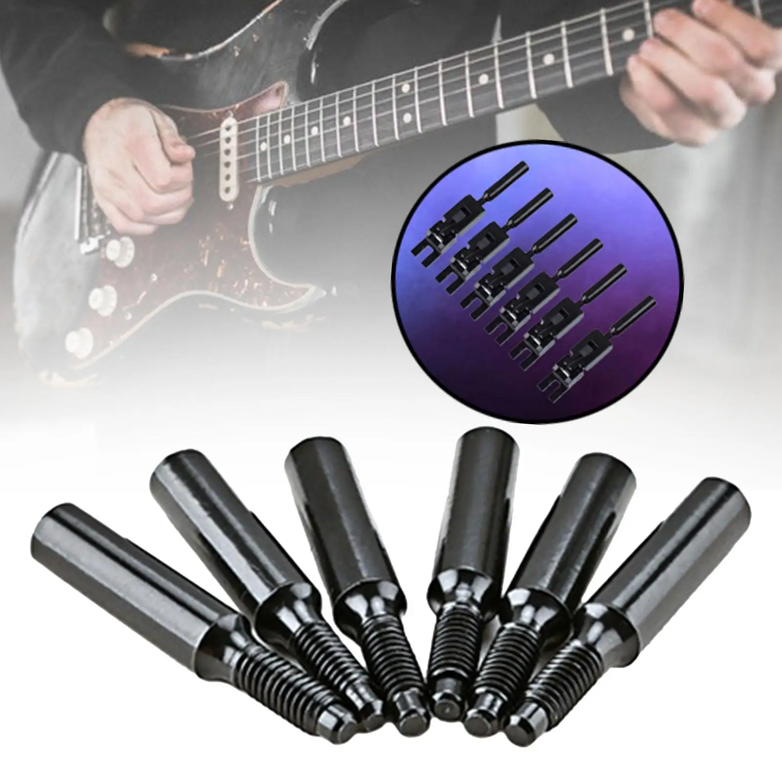 6x Guitar Double Rocking Bridge Saddle Threaded Rod Whammy Systyem Screws Metric Modern Electric Stainless Roller Chrome