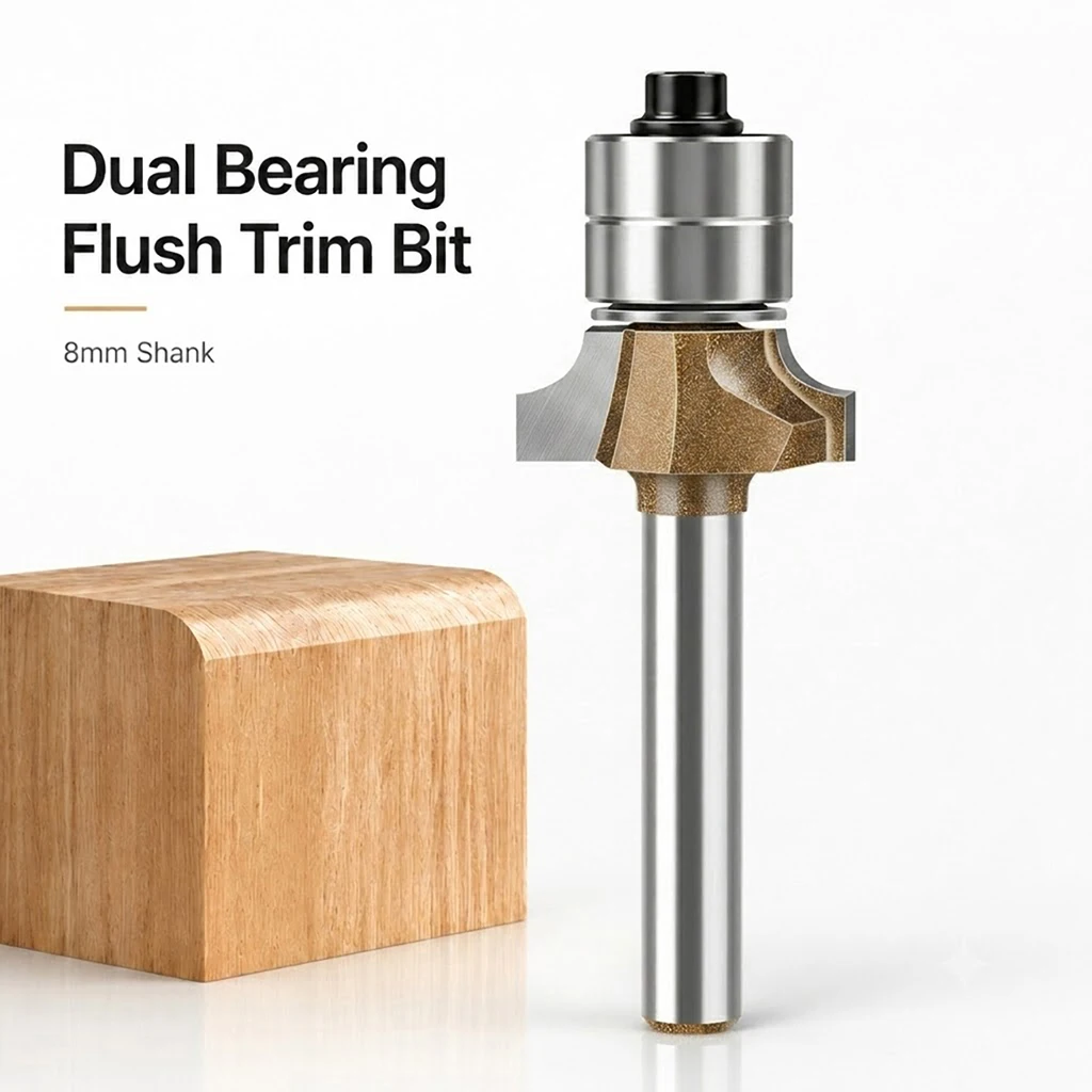 JGZUI 8mm Shank Double Bearing Arc Wood Router Bit Wood Panel Radius Corner Chamfer Trimming Slotting Engraving Milling Cutter
