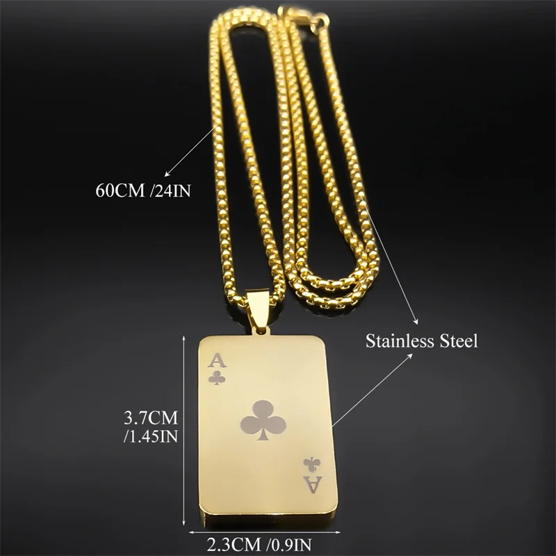 Punk Poker Pflaume Blüte eine Anhänger Halskette für Frauen/Männer Edelstahl Gold Farbe HipHop Spielkarte Kette Schmuck NZZZ130-2 – Detail 9