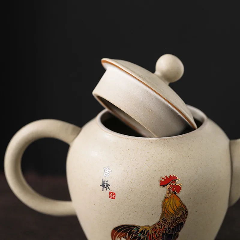 200ml Chinese Antique Pottery Ceramic Teapots Hand Painted Cock Tea Pot Household Kettle Travel Portable Tea Set Accessories