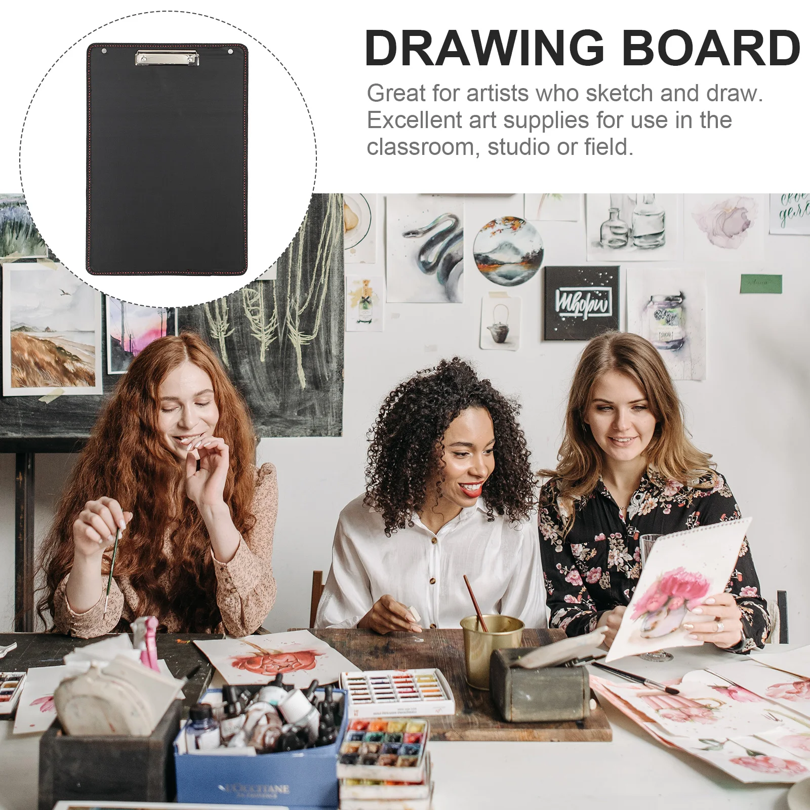 

Portable 8K Waterproof Sketch Board Drawing Clip Board Black Shoulder Strap Smooth Surface Classroom Studio