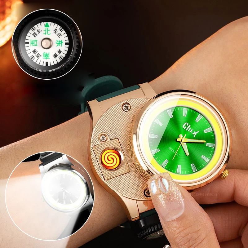 Personalized Watch Compass Lighter Cigarette Lighter Tungsten Windproof Rechargeable Lighters Lighting Smoking  Accessories Gift