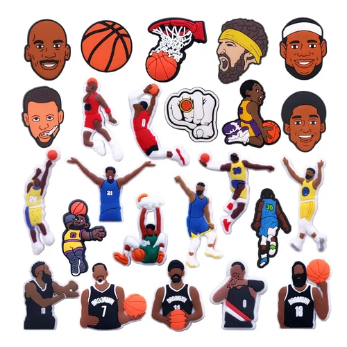 Gran oferta, 1 Uds., dijes para zapatos deportivos de baloncesto Allstar de PVC para zapatillas James BROOKLYN, accesorios, zuecos, decoraciones, regalos para niños