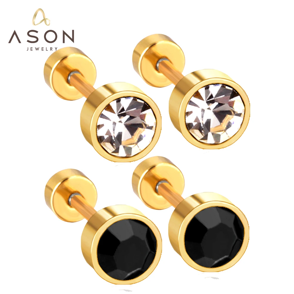 ASONSTEEL 3-7mm Classic Stainless Steel Stud Earring Round Cubic Zirconia Piercing Gold Color Women Men Jewelry Anti Allergic