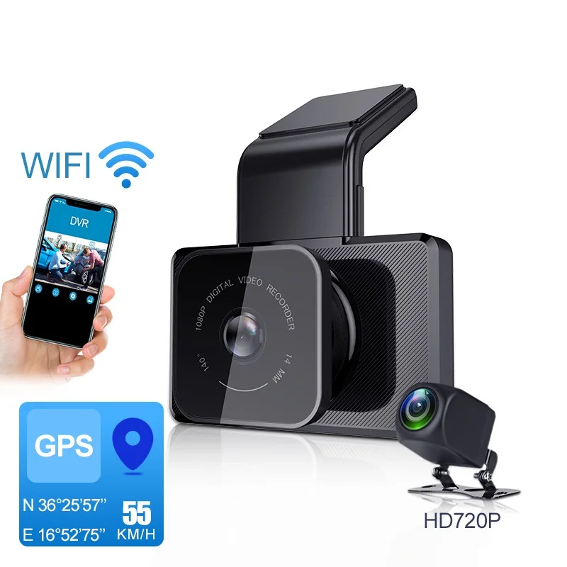 

3.0" IPS Screen Car DVR Dual Cams driving recorder Auto reverse parking navigation center WiFi Recording GPS log G-Sensor Audio