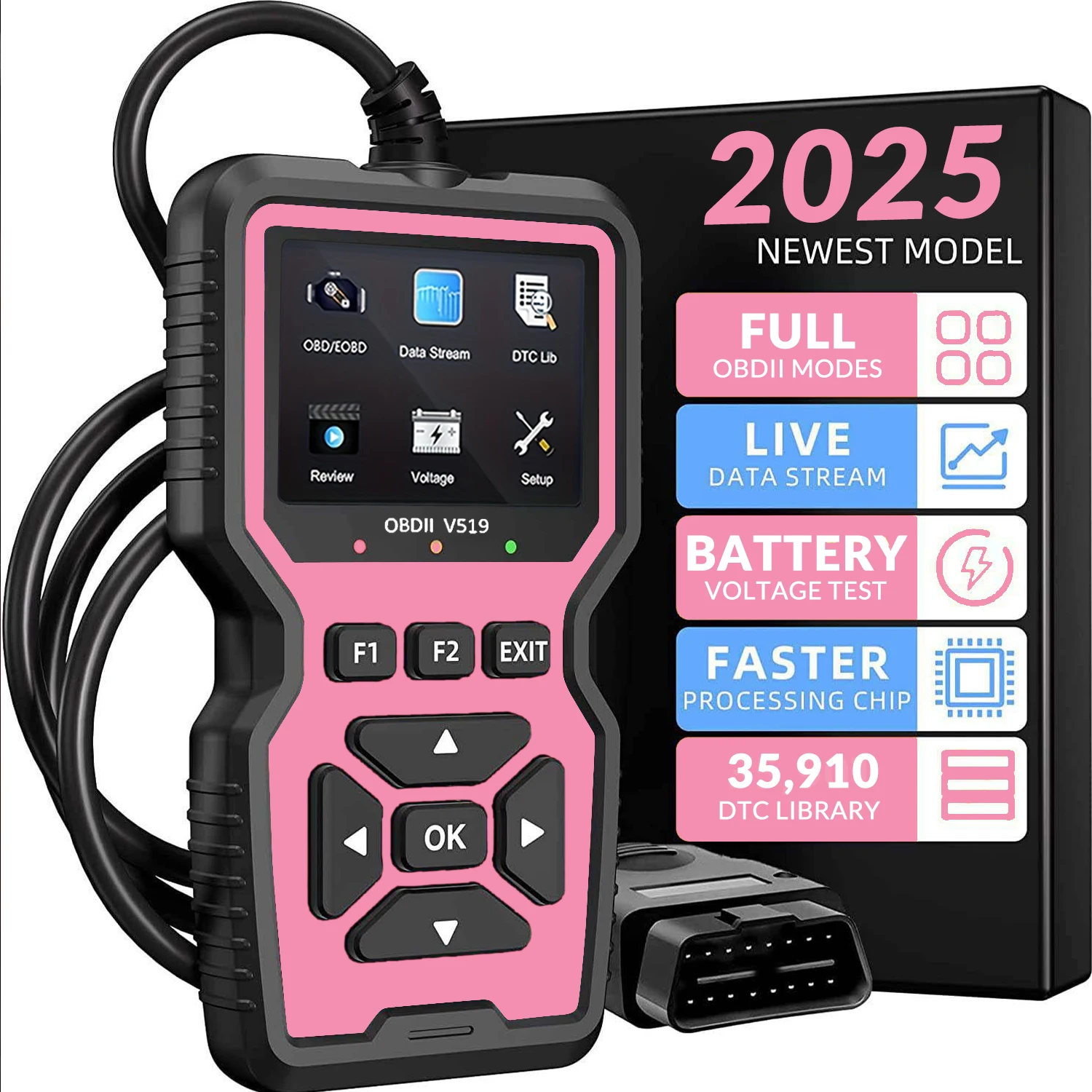 Obd2 Diagnostic Scanner with Functions of Reading and Erasing Fault Codes, Checking I/M Readiness, Vehicle Information, and Voltage Testing - Compact and Durable Design, Compatible with All Obdii/Eobd Cars, Trucks, and Suvs Manufactured after 1996 - No External Battery Required, Instant Data Stream, Suitable for Mechanics, DIY Enthusiasts, and Professional Automotive Repair Technicians -