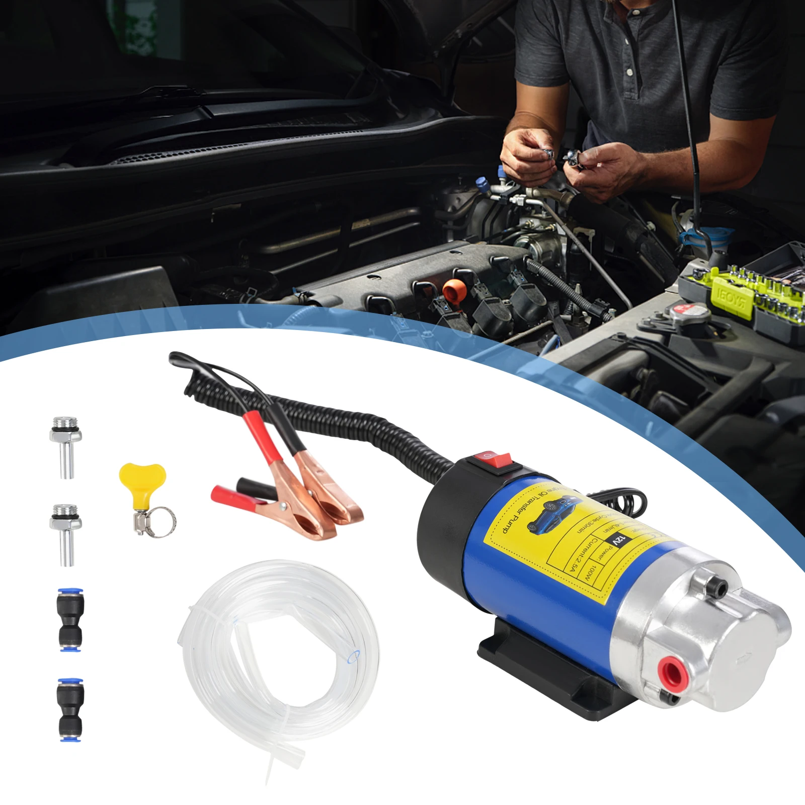12V DC Motoröl-Transferpumpe, 100W Ölabsaugpumpe, Gusseisen-Ölwechselpumpe Motorradwerkzeug, 1-4 L/0,22-0,88 Gal/min – Detail 6