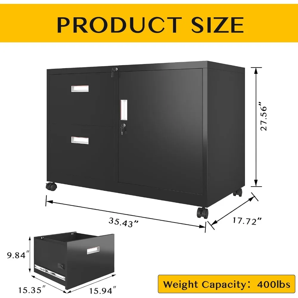 Metal Office Storage Cabinet with 2 drawers and 1 Adjustable Shelf, 30