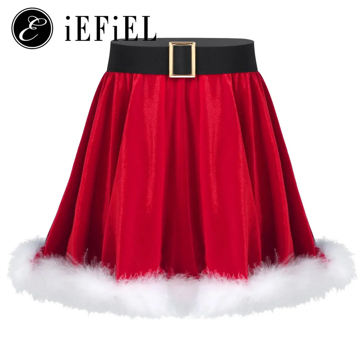 Girls Mrs Santa Claus Velvet Ruffled Mini Skirt Christmas Dance Figure Ice Skating Costume Dancewear Holiday Party Dress Up