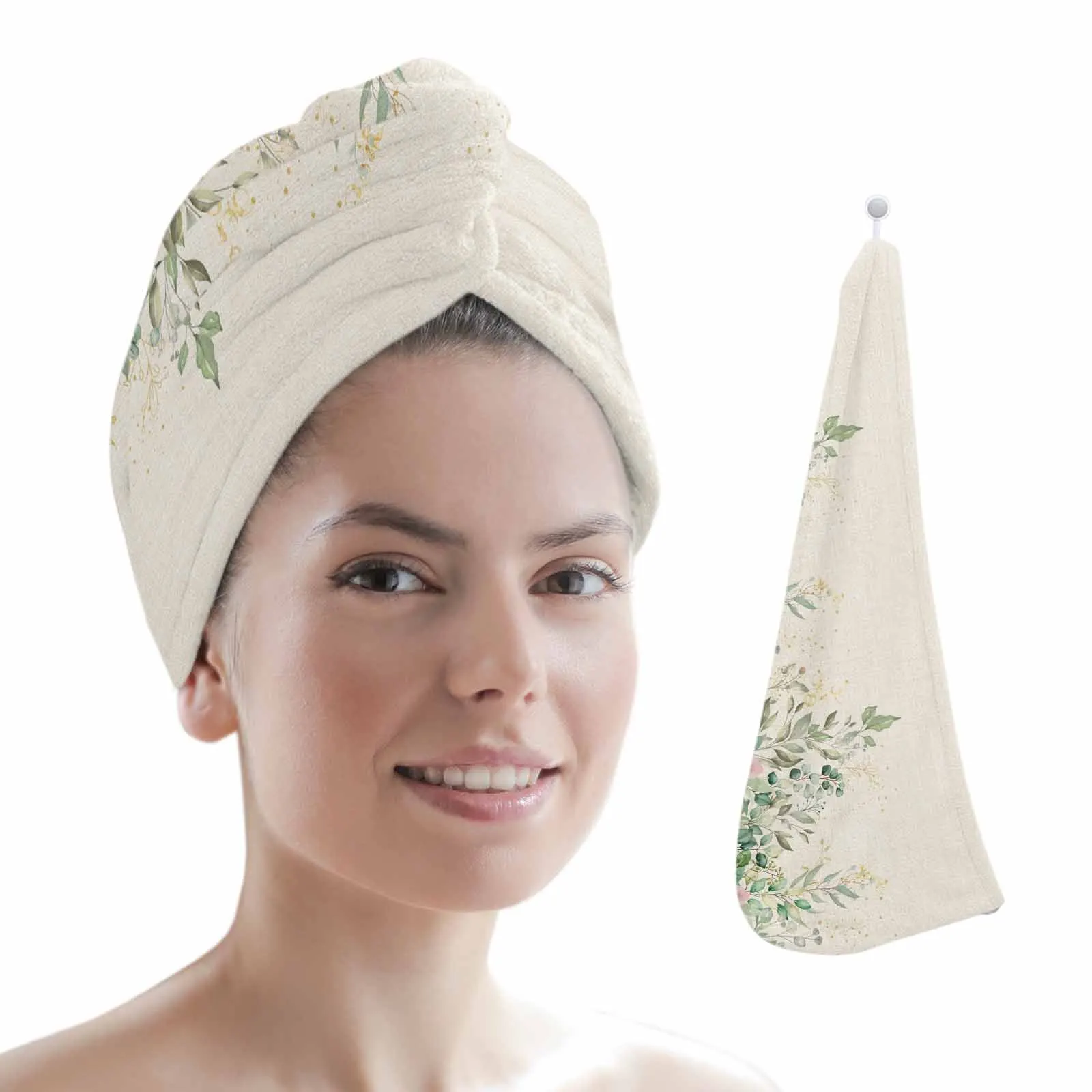 Flowers Eucalyptus Leaves Flowers Quick-dry Hair Towel Cap Girl's Hair Drying Hat Bath Hat Microfiber Towel Hair Dry Cap