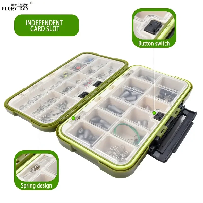 Glory Day Fishing Lure Accessories Combination Set, 219pcs Waterproof Lure Box, Lead Hook Crank Hook Fishing Tackle Full Set