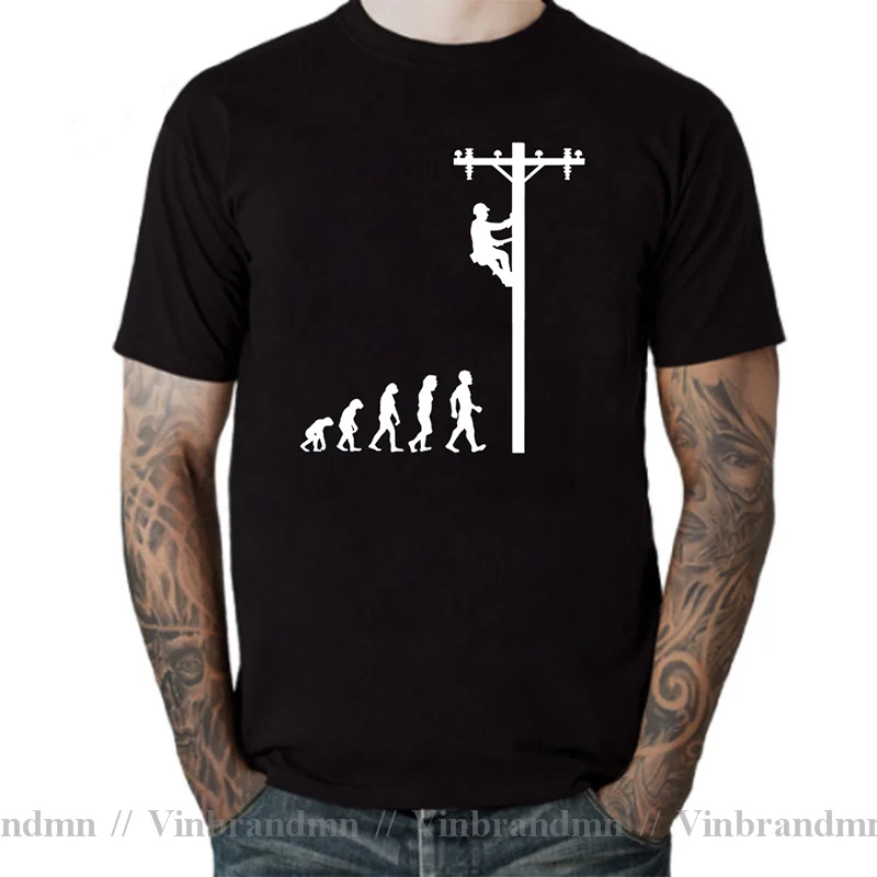 Evolution Of Lineman T-Shirt Funny Birthday Gift For Electrician Men Dad Papa Father Husband Short Sleeve O Neck Cotton T Shirt