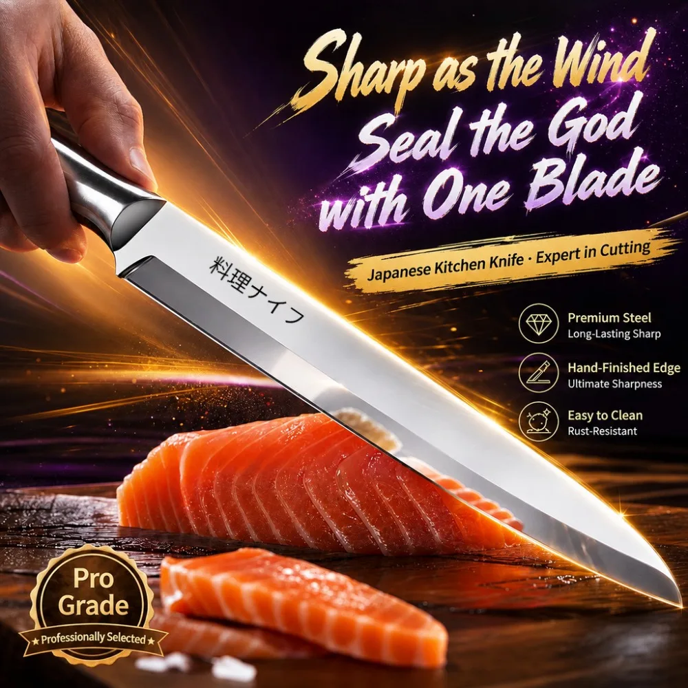 Professional Japanese Kitchen Salmon Sashimi Knife for Home Use Stainless steel Salmon Sashimi Knife Sharp Specialized Knife