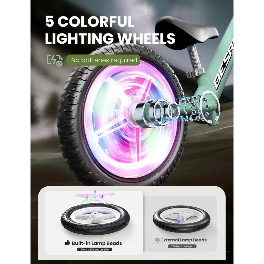 จักรยานทรงตัวสำหรับเด็กวัยเตาะแตะ อายุ 2 ปี: โครงโลหะทั้งหมดและล้อขนาด 12 นิ้วแบบมีไฟในตัว พร้อมเบาะนั่งปรับระดับได้ แผ่นรองแบบกำหนดเอง แถมฟรี 4 ชิ้น