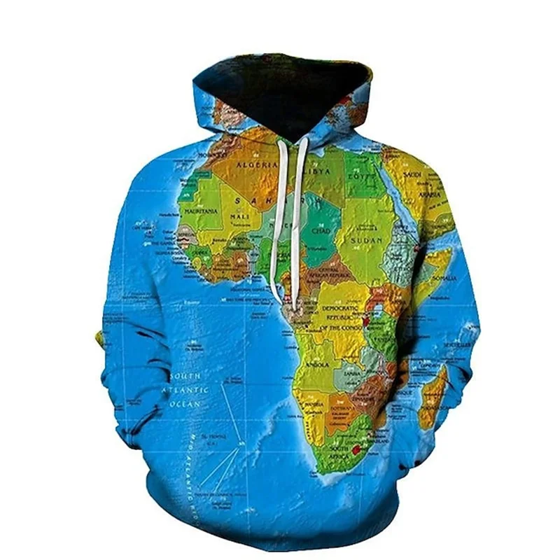 Autumn Hoodies 3D World Map Printing Design Hoodies For Men Fashion Streetwear Hooded Sweatshirts Cool  Pullovers Hooded Top