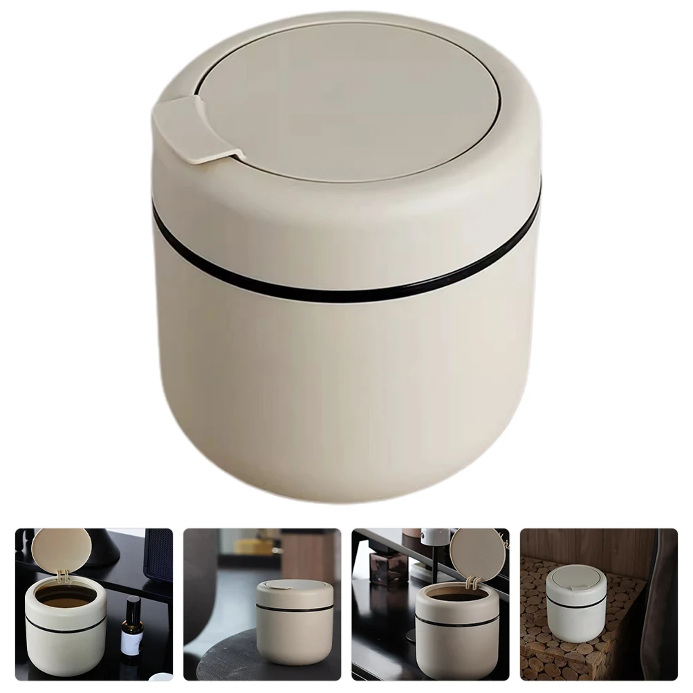 

Mini Trash Can with Lid for Desk Countertop Bathroom Office Home Use Small Plastic Waste Bin Space-Saving Clamshell Design Easy