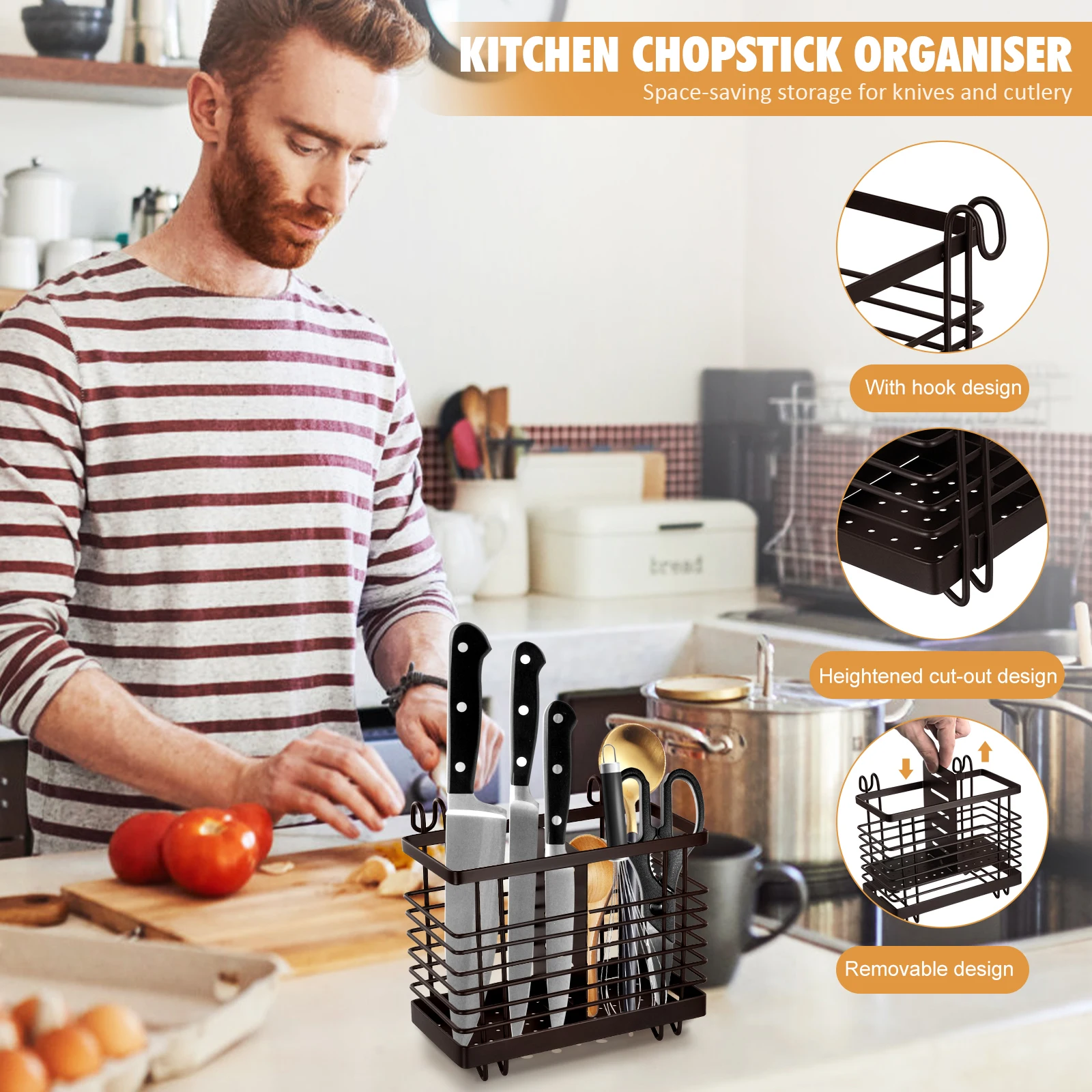 Hanging Kitchen Cutlery Holder Sink Caddie Cutlery Drainer Stainless Steel Kitchen Caddie Spoon and Fork Chopstick Organizer