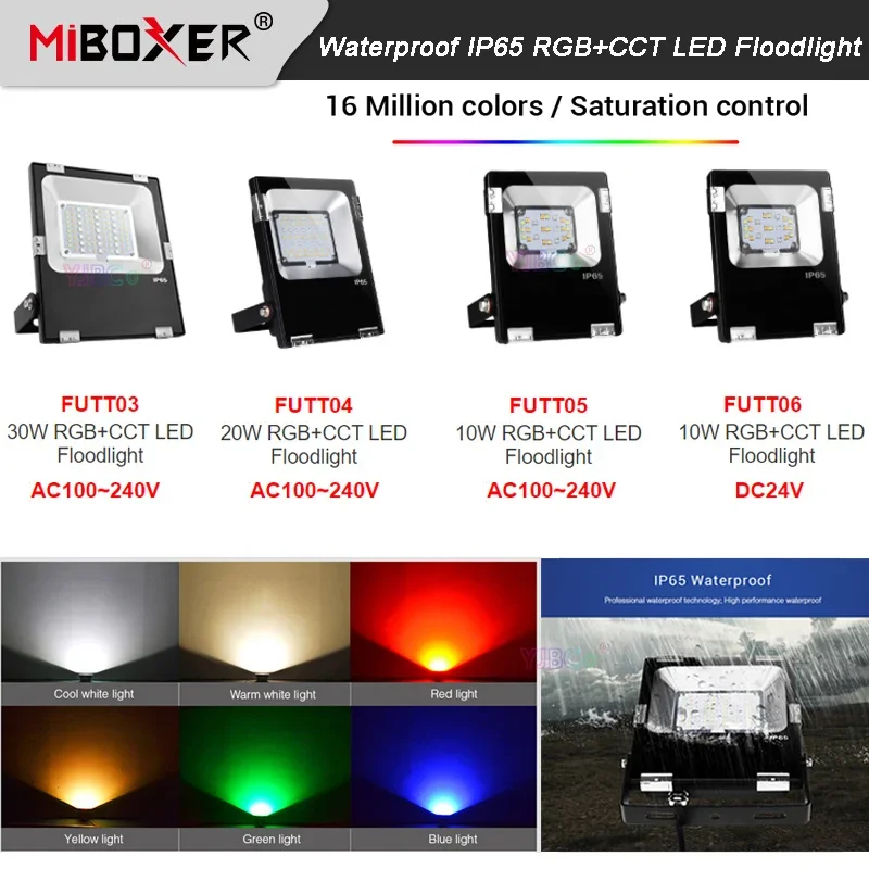 Miboxer Waterproof IP65 RGB+CCT 10W 20W 30W LED FloodLight Green space/Park/road/decoration Smart Outdoor Light AC110V 220V/ 24V