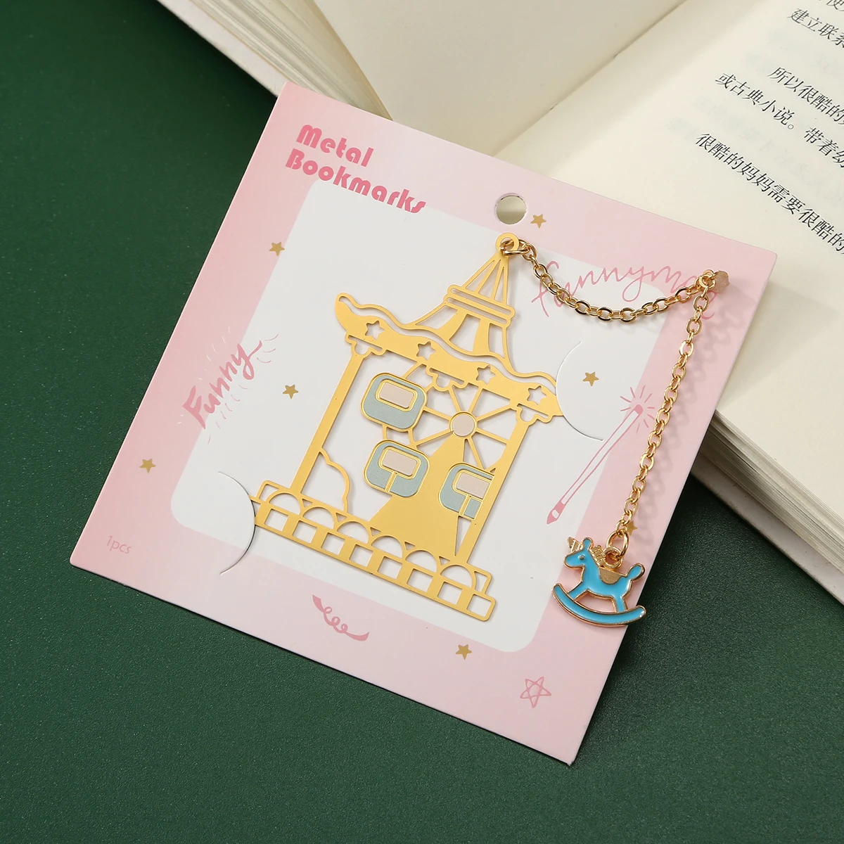 Amusement Park Brass Bookmark Tassel Pendant Book Clip Metal Pagination Mark Student Gift Stationery School Office Supplies