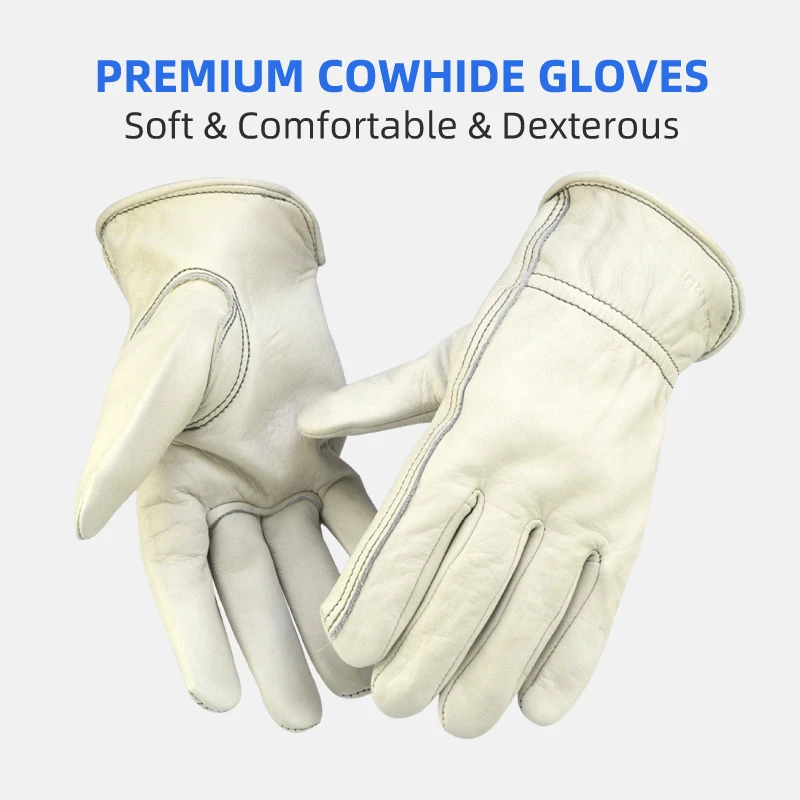 XYEHS IN9011 Cowhide Leather Safety Work Gloves Puncture Resistant Rigger Gloves for Construction, Driving, Warehouse, Gardening